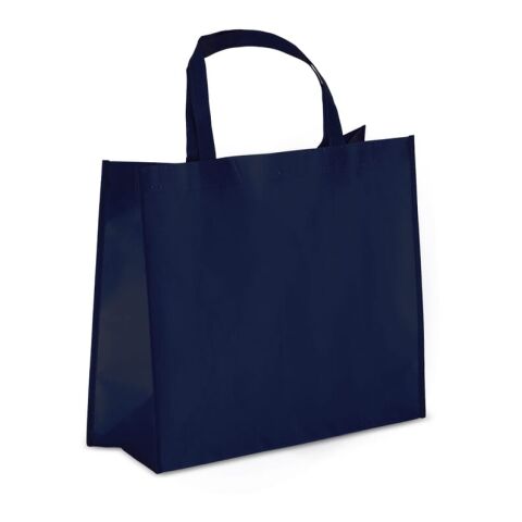 Nachhaltiger Werbeartikel R-PET Tragetasche aus laminiertem Non Woven 40 x 16 x 35cm 105g/m² – blau/schwarz – mit Logo bedruckt
