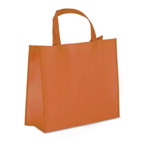 Nachhaltiger Werbeartikel R-PET Tragetasche aus laminiertem Non Woven 40 x 16 x 35cm 105g/m² – Orange – mit Logo bedruckt