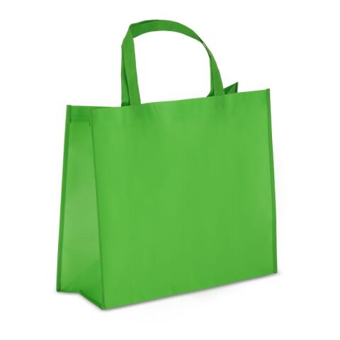 Nachhaltiger Werbeartikel R-PET Tragetasche aus laminiertem Non Woven 40 x 16 x 35cm 105g/m² – Hellgrün – mit Logo bedruckt