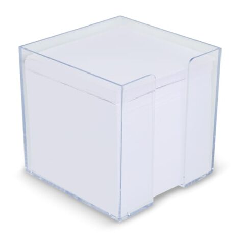 Nachhaltiger Werbeartikel Notizzettel 10x10x10cm FSC in Würfelbox – Transparent – mit Logo bedruckt