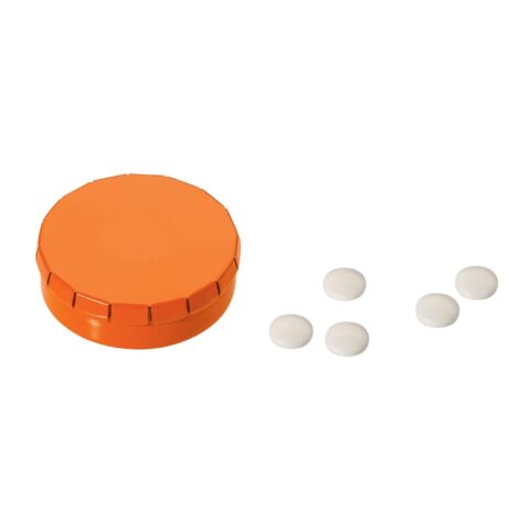 Werbeartikel Pfefferminzdose One-Click – Orange – mit Logo bedruckt