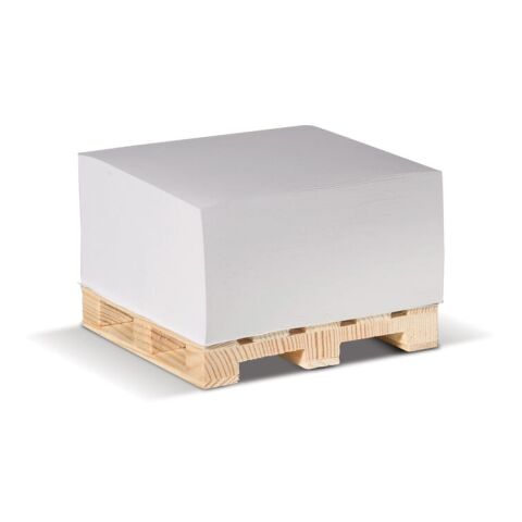 Zettelblock auf Holzpalette 10x10x5cm Weiss | ohne Werbeanbringung | Nicht verfügbar | Nicht verfügbar | Nicht verfügbar