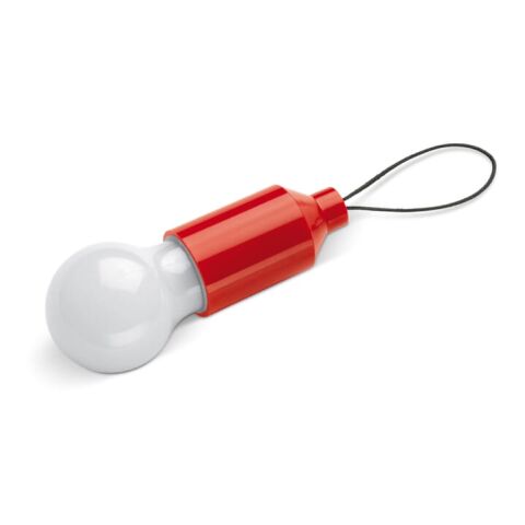 Werbeartikel Schlüsselanhänger Glühlampe mit LED-Licht, kreatives Werbemittel mit Zug-Einschaltfunktion (10 Lumen) – Rot Weiss – mit Logo bedruckt