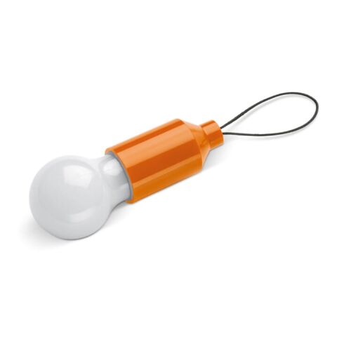 Werbeartikel Schlüsselanhänger Glühlampe mit LED-Licht, kreatives Werbemittel mit Zug-Einschaltfunktion (10 Lumen) – Orange – mit Logo bedruckt