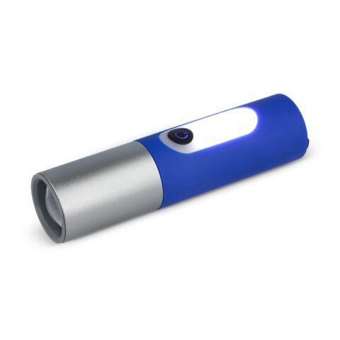 Werbeartikel Wiederaufladbare 10-W-LED-Taschenlampe mit Zoomfunktion, 300 lm – Blau weiss – mit Logo bedruckt