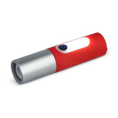 Werbeartikel Wiederaufladbare 10-W-LED-Taschenlampe mit Zoomfunktion, 300 lm – Rot Weiss – mit Logo bedruckt