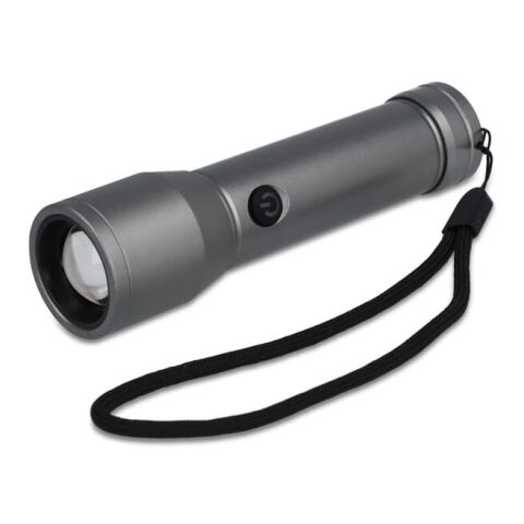 Werbeartikel Wiederaufladbare Taschenlampe aus recyceltem Aluminium IPX4 – Silber – mit Logo bedruckt
