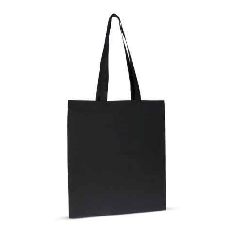 Nachhaltiger Werbeartikel Tasche Bio-Baumwolle Farbe lang 140g/m² 38x42 cm – Schwarz – mit Logo bedruckt