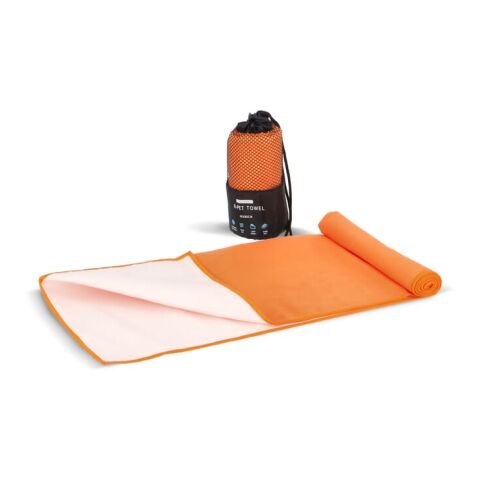 Werbeartikel R-PET-Schnelltrocknungshandtuch 40 × 80 cm mit Beutel, Sublimationsdruck. – Orange – mit Logo bedruckt