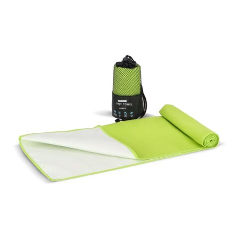 Werbeartikel R-PET-Schnelltrocknungshandtuch 40 × 80 cm mit Beutel, Sublimationsdruck. – Hellgrün – mit Logo bedruckt