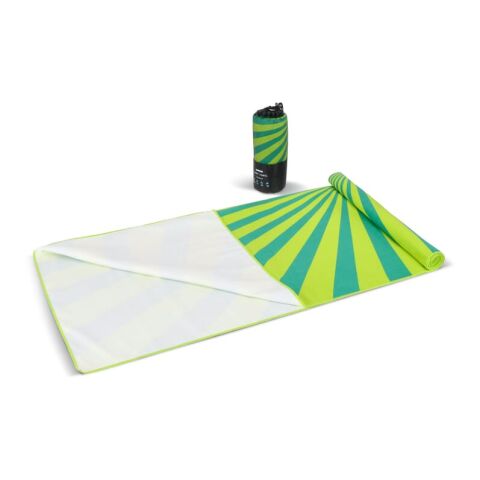 Werbeartikel R-PET-Schnelltrocknungs-Strandtuch 100 × 180 cm, Sublimationsdruck – Hellgrün – mit Logo bedruckt