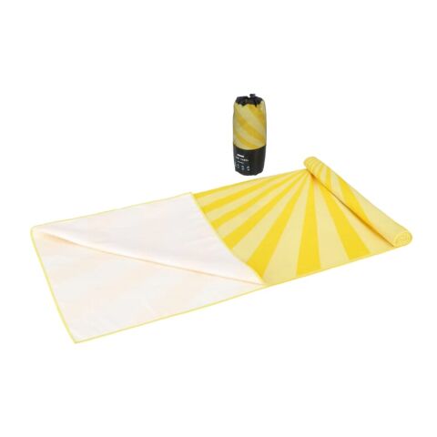Werbeartikel R-PET-Schnelltrocknungs-Strandtuch 100 × 180 cm, Sublimationsdruck – Gelb – mit Logo bedruckt