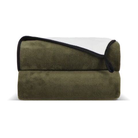 Werbeartikel Vliesdecke 120×150 cm, 500 g/m² Korallenvlies, sublimationsdruckfähig. – Dried Green – mit Logo bedruckt