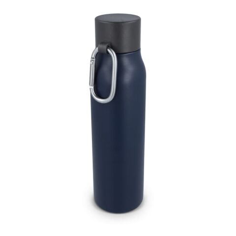 Werbeartikel 600 ml Isolierflasche mit Karabiner-Verschluss & matter Oberfläche doppelwandig inkl. Geschenkbox – Dunkelblau – mit Logo bedruckt