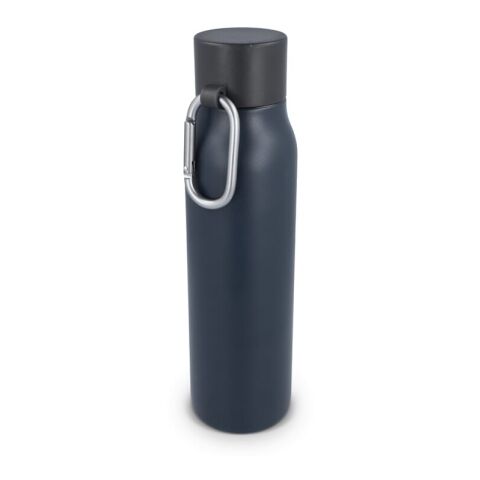Werbeartikel 600 ml Isolierflasche mit Karabiner-Verschluss & matter Oberfläche doppelwandig inkl. Geschenkbox – Grau – mit Logo bedruckt