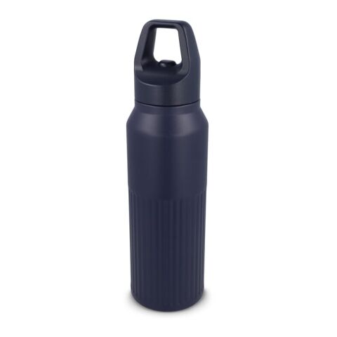 Werbeartikel 500 ml Edelstahl-Isolierflasche doppelwandig mit Easy-Click-Verschluss & Streifenmuster hält 24h kalt / 8h heiss – Dunkelblau – mit Logo