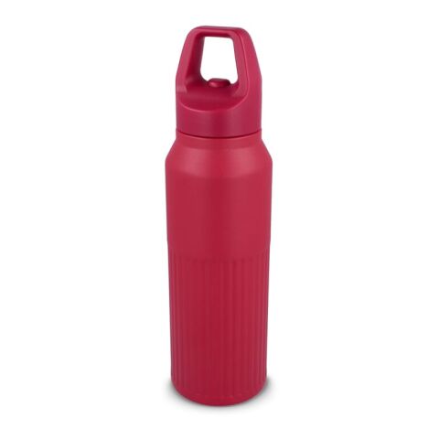 Werbeartikel 500 ml Edelstahl-Isolierflasche doppelwandig mit Easy-Click-Verschluss & Streifenmuster hält 24h kalt / 8h heiss – Rot Weiss – mit Logo