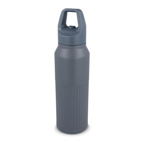 Werbeartikel 500 ml Edelstahl-Isolierflasche doppelwandig mit Easy-Click-Verschluss & Streifenmuster hält 24h kalt / 8h heiss – Grau – mit Logo