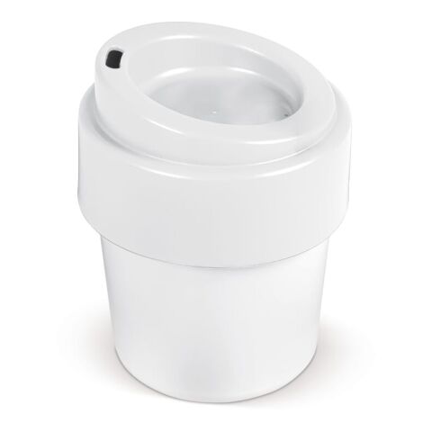 Werbeartikel Heiss-aber-cool Kaffeebecher mit Deckel 240 ml – weiss – mit Logo bedruckt