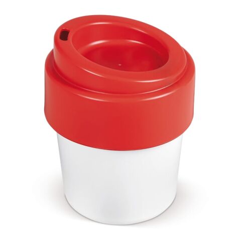 Werbeartikel 240 ml Heiss-aber-cool Becher Made in Germany aus 95% Zuckerrohr unzerbrechlich & stapelbar – Weiss-Rot Weiss – mit Logo bedruckt