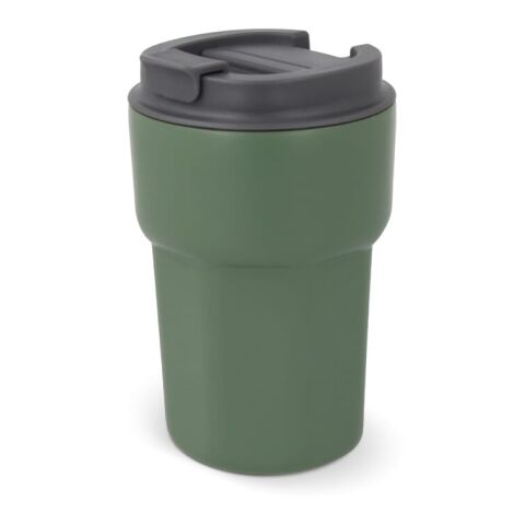 Werbeartikel Zambezi 350 ml Thermobecher Keramik-Innenseite 90% Recycling-Edelstahl geschmacksneutral & isoliert – Olivgrün – mit Logo bedruckt