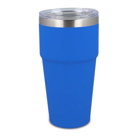Werbeartikel T-Ceramic Softtouch Kaffee-To-Go-Becher, Thermobecher in verschiedenen Farben, 500 ml – blau weiss – mit Logo bedruckt