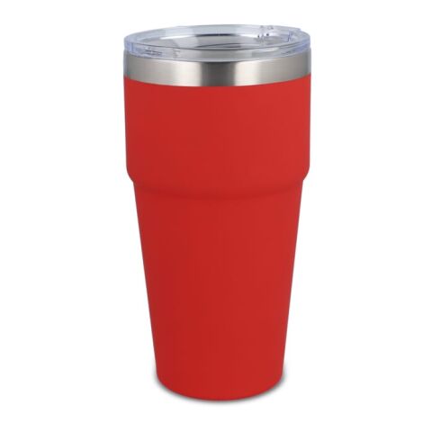 Werbeartikel T-Ceramic Softtouch Kaffee-To-Go-Becher, Thermobecher in verschiedenen Farben, 500 ml – rot weiss – mit Logo bedruckt