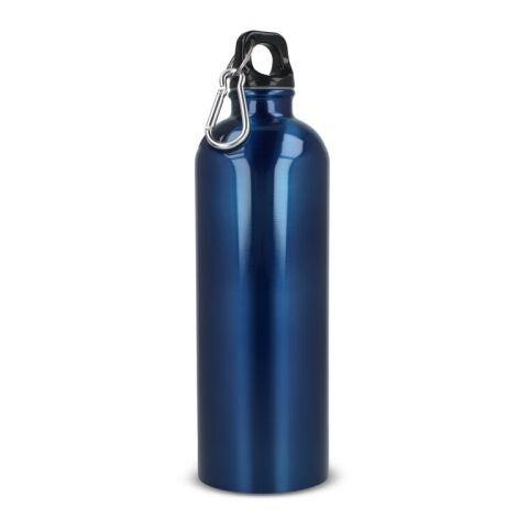 Werbeartikel Edelstahl Trinkflasche 750 ml recycelt einwandig mit Karabiner BPA-frei Geschenkbox – Blau Weiss – mit Logo bedruckt