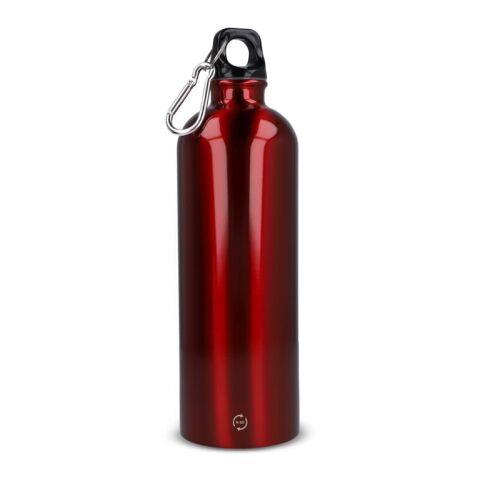 Werbeartikel Edelstahl Trinkflasche 750 ml recycelt einwandig mit Karabiner BPA-frei Geschenkbox – Rot Weiss – mit Logo bedruckt