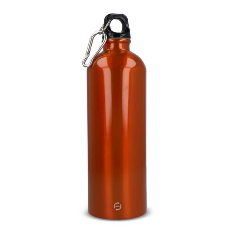 Werbeartikel Edelstahl Trinkflasche 750 ml recycelt einwandig mit Karabiner BPA-frei Geschenkbox – Orange – mit Logo bedruckt