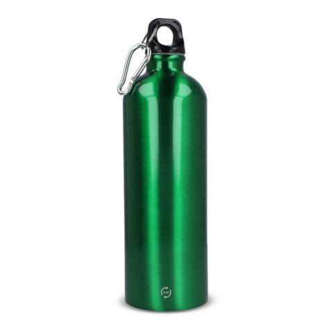 Werbeartikel Edelstahl Trinkflasche 750 ml recycelt einwandig mit Karabiner BPA-frei Geschenkbox – Hellgrün – mit Logo bedruckt