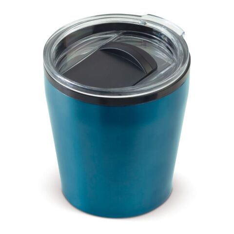 Werbeartikel 180 ml Coffee-to-go-Tasse aus Edelstahl & Kunststoff passt unter fast jede Kaffeemaschine – Hellblau – mit Logo bedruckt