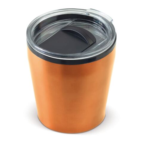 Werbeartikel 180 ml Coffee-to-go-Tasse aus Edelstahl & Kunststoff passt unter fast jede Kaffeemaschine – Orange – mit Logo bedruckt