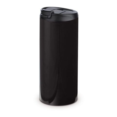 Werbeartikel 350 ml Isolier-Kaffeebecher im Handformat, 100% auslaufsicher für Taschen & Rucksäcke mit grosser Druckfläche – Schwarz – mit Logo