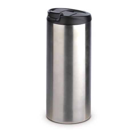 Werbeartikel 350 ml Isolier-Kaffeebecher im Handformat, 100% auslaufsicher für Taschen & Rucksäcke mit grosser Druckfläche – Silber – mit Logo