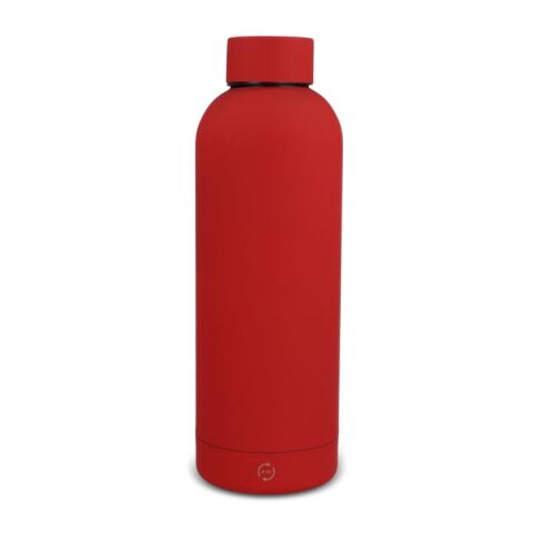 Werbeartikel Alchemie 500 ml Isolierflasche aus recyceltem Edelstahl doppelwandig mit Soft-Touch Oberfläche – Rot Weiss – mit Logo bedruckt