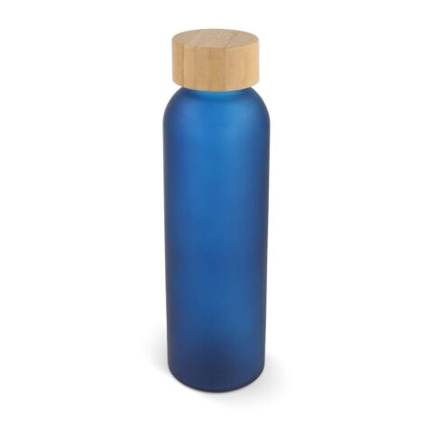 Werbeartikel Glas Trinkflasche 500 ml Bambusdeckel nachhaltig BPA-frei auslaufsicher – dunkelblau – mit Logo bedruckt