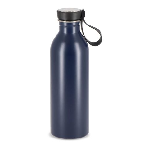 Werbeartikel Lucy 500 ml Trinkflasche aus recyceltem Edelstahl leicht & elegant mit Silikonschlaufe & Edelstahlplatte – Dunkelblau – mit Logo bedruckt