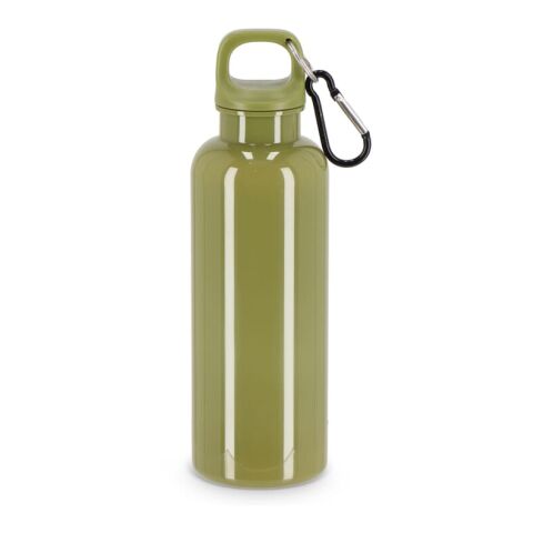Werbeartikel Nina Wasserflasche 500ml aus recyceltem R-PET blickdicht mit Karabiner-Clip nachhaltig & kompakt – Olivgrün – mit Logo bedruckt