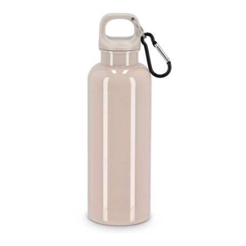 Werbeartikel Nina Wasserflasche 500ml aus recyceltem R-PET blickdicht mit Karabiner-Clip nachhaltig & kompakt – Taupe – mit Logo bedruckt