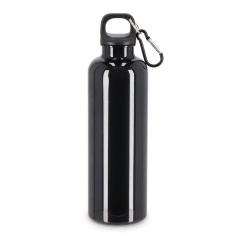 Werbeartikel Nina Wasserflasche 750ml aus recyceltem R-PET blickdicht mit Karabiner nachhaltig & robust – Schwarz – mit Logo bedruckt