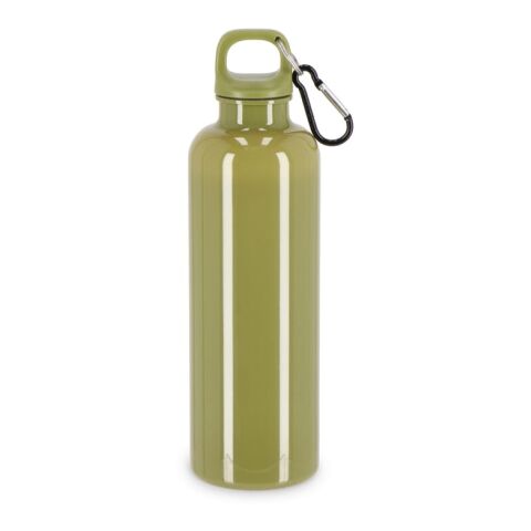 Werbeartikel Nina Wasserflasche 750ml aus recyceltem R-PET blickdicht mit Karabiner nachhaltig & robust – Olivgrün – mit Logo bedruckt
