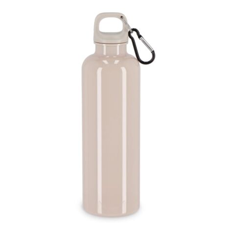 Werbeartikel Nina Wasserflasche 750ml aus recyceltem R-PET blickdicht mit Karabiner nachhaltig & robust – Taupe – mit Logo bedruckt