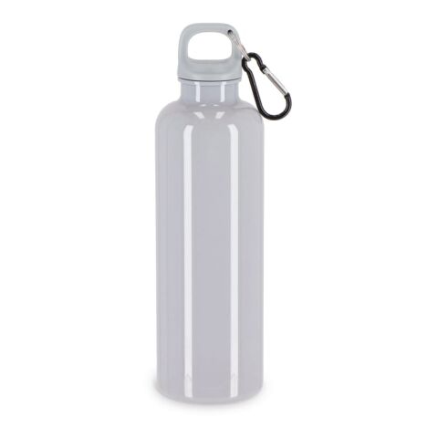 Werbeartikel Nina Wasserflasche 750ml aus recyceltem R-PET blickdicht mit Karabiner nachhaltig & robust – Grau – mit Logo bedruckt