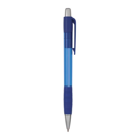 Werbeartikel Striped Grip Kugelschreiber – mittelblau – mit Logo bedruckt