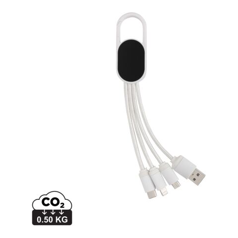 Werbeartikel 4-in-1 Kabel mit Karabiner-Clip – weiss – mit Logo bedruckt