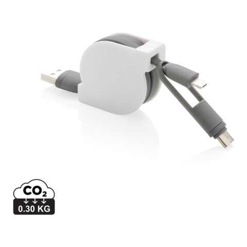 Werbeartikel 3-in-1 ausziehbares Kabel – grau – mit Logo bedruckt