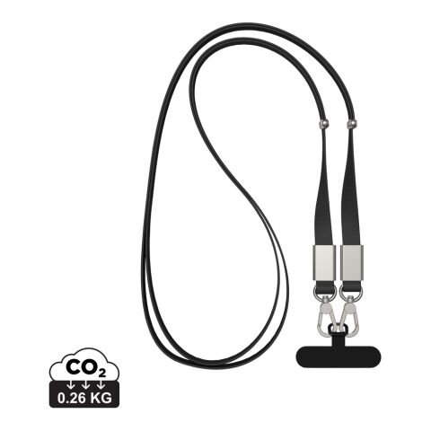 Werbeartikel Nivo Crossbody-Handyband aus RCS recyceltem PET – schwarz – mit Logo bedruckt