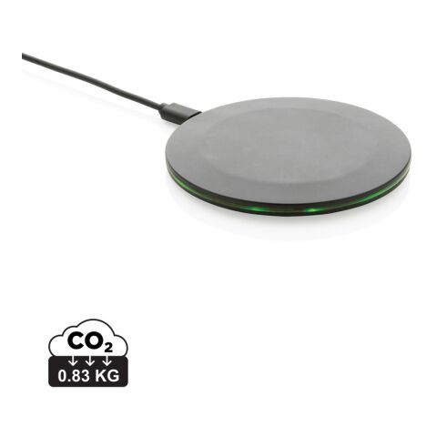 Werbeartikel 15W-Wireless-Fast-Charger aus recyceltem RCS-Kunststoff – schwarz – mit Logo bedruckt