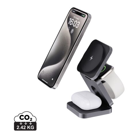 Terra faltbares 3-in-1 15W Charger aus RCS rec. Aluminium grau | ohne Werbeanbringung | Nicht verfügbar | Nicht verfügbar